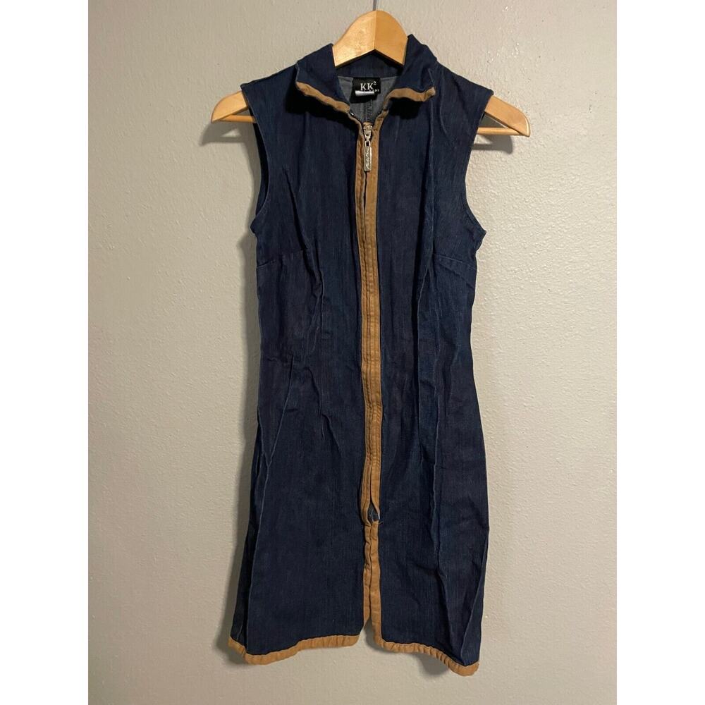 Vintage Karl Kani Womens Dress Medium Blue Denim Full Zip Stretch Rare 90s Y2K